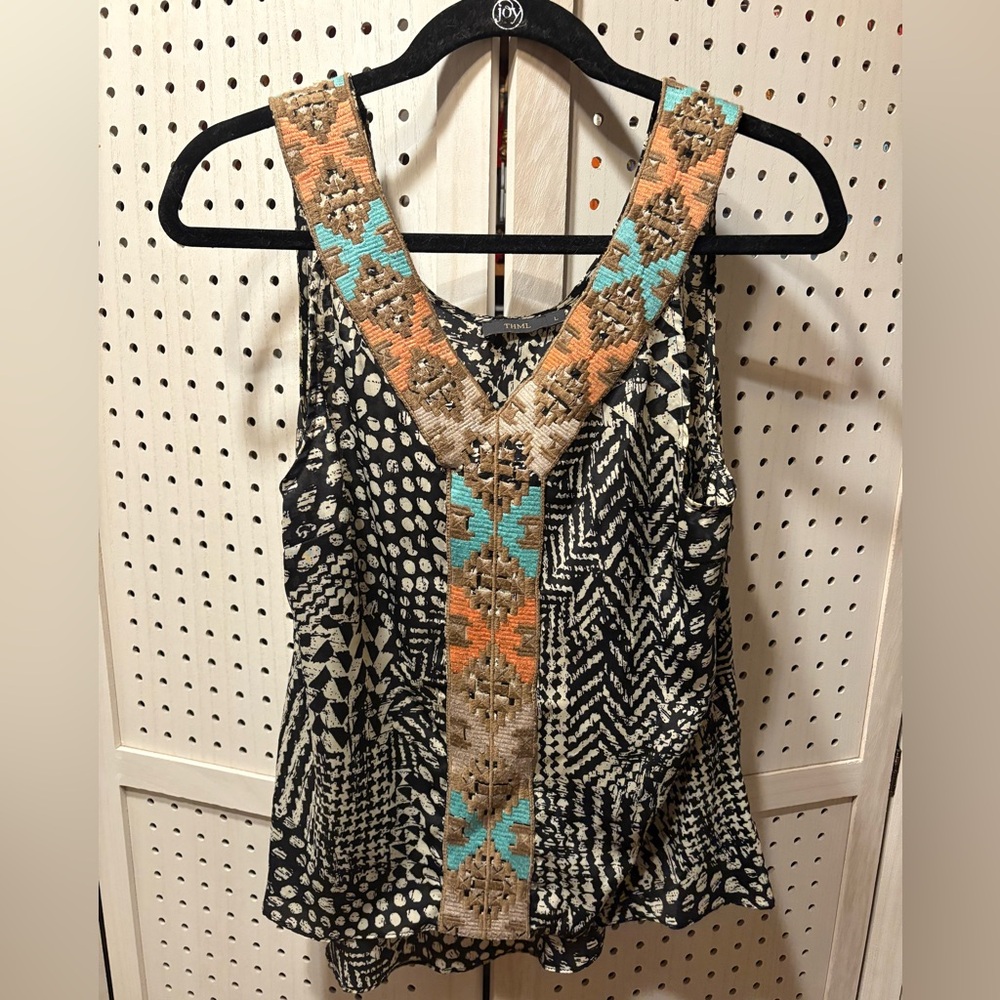 THML Black and White Tank with Orange and Blue Embroidery